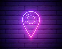 pin neon style icon. Simple thin line, outline vector of web icons for ui and ux, website or mobile application isolated on brick wall