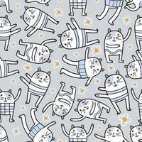 Funny cat in different yoga pose. Healthy cute animals cartoon character. Trendy fashion prints, animal stationery, feline friends gift wrapping, wallpaper. Vector seamless pattern