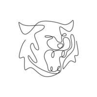 Continuous line drawing of lion. Lion's head with masculine isolated on white background. Danger animal hand drawn one line art minimalist style. Wildlife concept. Vector logo illustration