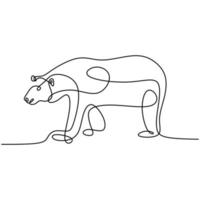 Continuous line drawing of bears. A giant bear walking forward in the jungle isolated on white background. Hand drawn single line minimalism design. Wild animals concept. Vector illustration