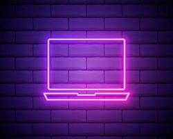 a laptop icon. Elements of Media in neon style icons. Simple icon for websites, web design, mobile app, info graphics isolated on brick wall vector