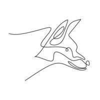 Continuous line drawing of mysterious wolf. Strong fox dog is standing with fury expression. Danger animal hand drawn line art on white background minimalism design. Vector illustration