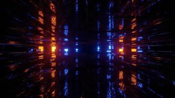 Ilustración 3d de luces brillantes en un túnel oscuro sin fin foto