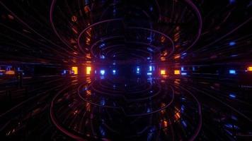 Abstract 3D illustration of various glowing shapes in darkness photo