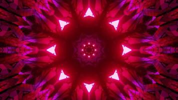 3D illustration of kaleidoscopic floral ornament with symmetric neon lights photo