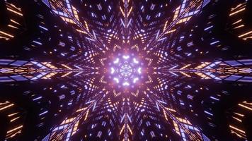 Abstract 3d illustration of snowflake shaped pattern forming perspective corridor photo
