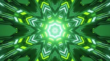 3D illustration of green and yellow kaleidoscope pattern with bright illumination photo