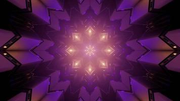 3D illustration of purple lights reflecting in geometric figures of ornamental pattern photo