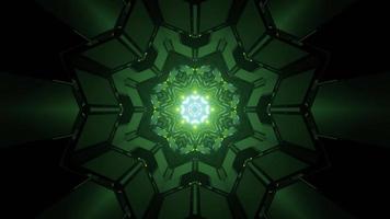 3D illustration of symmetric labyrinth with green light formic abstract background photo