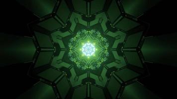 3D illustration of symmetric labyrinth with green light formic abstract background photo