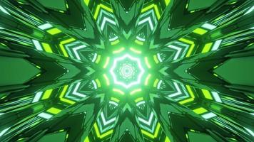 3D illustration of green and yellow kaleidoscope pattern with bright illumination photo