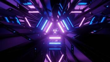 3D illustration of dark cyberspace with blue and purple neon lights photo