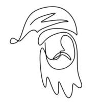 Continuous single one line drawing of Santa Claus face with hat and beard hand-drawn art line minimalism doodle. Christmas concept isolated on white background. Vector illustration