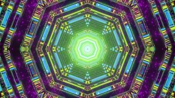 3D illustration of kaleidoscope hexagon shaped pattern with multicolored lights photo