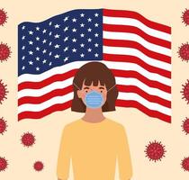 Coronavirus banner with woman with usa flag vector design