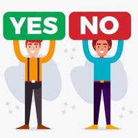 man holding voting yes no signboard illustration in flat style vector