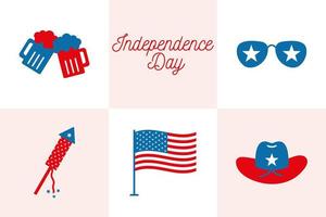 Independence day flat style icon set vector