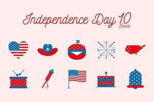 Independence day flat style icon set vector