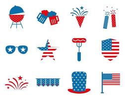 Independence day flat style icon set vector