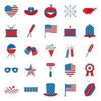 Independence day flat style icon set vector