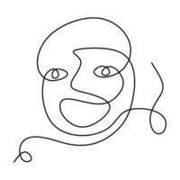 Minimalism poster art with one line drawing abstract face. Abstract poster with minimal woman face with happy expression one line drawing isolated on white background. vector