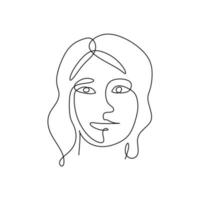 Minimalism poster art with one line drawing abstract face. Abstract Woman face one line drawing. Portrait minimalistic style. Continuous line isolated on white background. vector