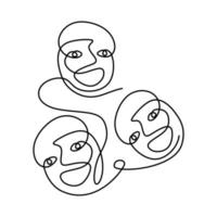 Abstract poster with minimal people face with happy expression one line drawing isolated on white background. Minimalism poster art with one line drawing abstract face. vector