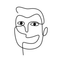 Abstract poster with minimal man face with happy expression one line drawing. Minimalism poster art with one line drawing abstract face Isolated on white background. vector