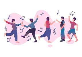 elemento plano de gente bailando con nota musical. vector