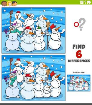 differences educational game with cartoon snowmen vector