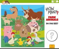 how many farm animals educational cartoon task for children vector