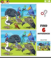 differences educational game with cartoon birds vector