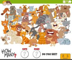 how many cats and dogs educational task for children vector