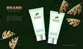 Luxury greenery background for cosmetics product with 3d packaging vector