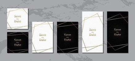 tarjeta de invitación de boda, cuero blanco y negro de lujo con marco dorado vector