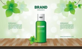 Natural and green leaf background for organic cosmetic with wood floor vector