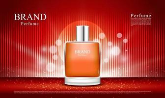 Fondo rojo de lujo e iluminación para anuncios de perfumes y cosméticos con ilustración de botella 3d