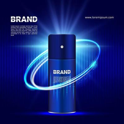 Dark blue lighting effect background for cosmetic product ads with 3d packaging illustration
