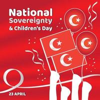 bandera roja para la soberanía nacional y el día del niño en turquía vector