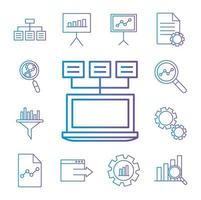 Data analysis gradient style icon set vector