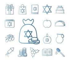 Hanukkah and jewish gradient style icon set vector