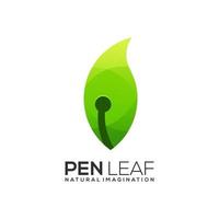 logo illustration, leaf with pen vector