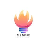 Ilustración de logotipo, bombilla de colores y fuego. vector