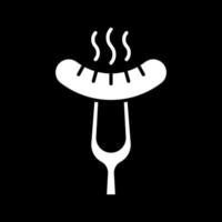 Sausage on fork dark mode glyph icon vector