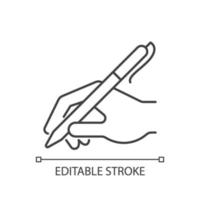 Hand writing with pen linear icon vector