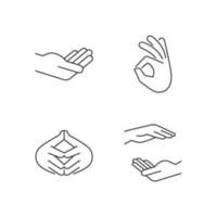 Hand gestures linear icons set vector