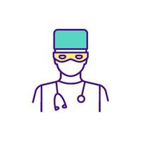 Doctor in mask, robe and with a stethoscope color icon vector