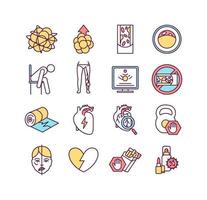 Cardiovascular diseases color icons set vector