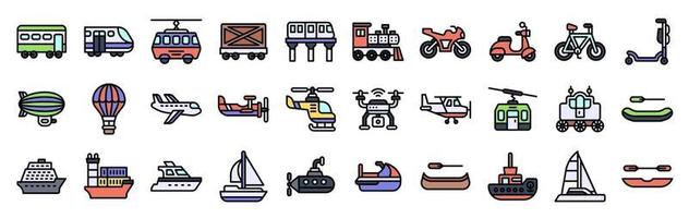 Transportation related vector icon set filled style