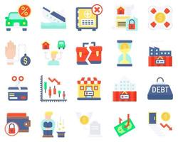 Bankruptcy related vector icon set flat style